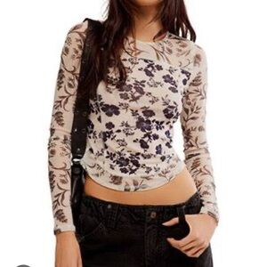 Free People Betty’s Garden Sheer Floral Top Neutral Combo Medium NWOT
